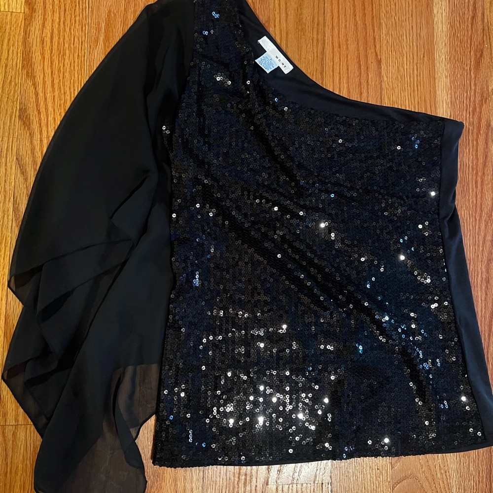 WD.NY Black Sequin One-Shoulder Blouse